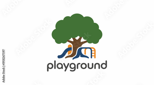 A cheerful logo featuring a tree with slides, symbolizing fun and active play for children, perfect for playgrounds, parks, or recreational spaces for families.