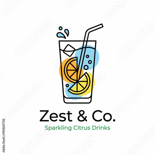 This vibrant illustration showcases a glass filled with sparkling citrus drink, complete with lemon slices, capturing the essence of refreshing beverages perfect for summer enjoyment.