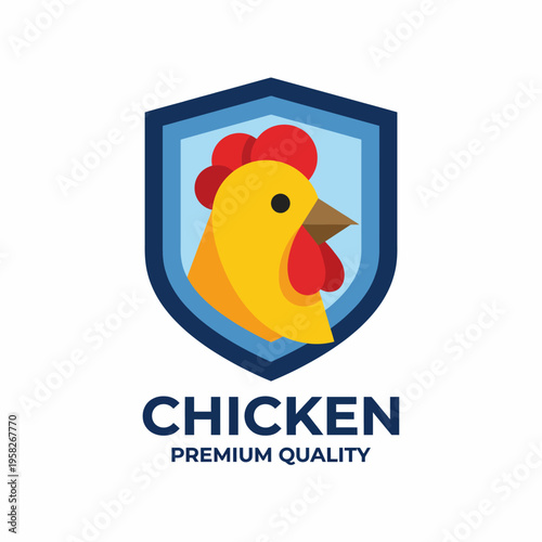 A vibrant logo featuring a stylized yellow chicken head in a badge, representing premium quality chicken products that stand out in the market.