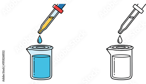 Laboratory experiment with dropper and beaker vector illustration and coloring page version