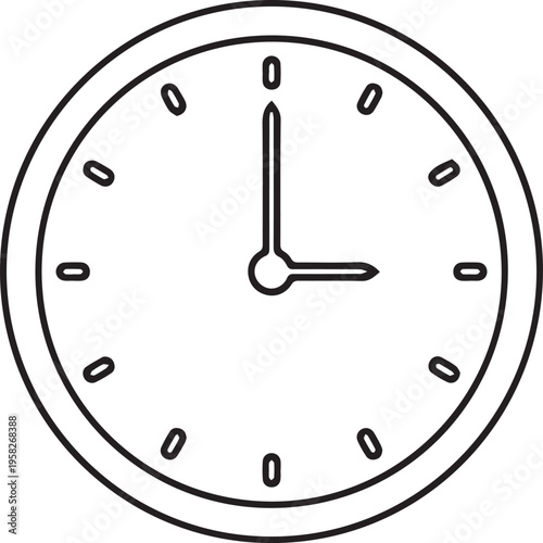 Minimalist black and white clock icon isolated on white background