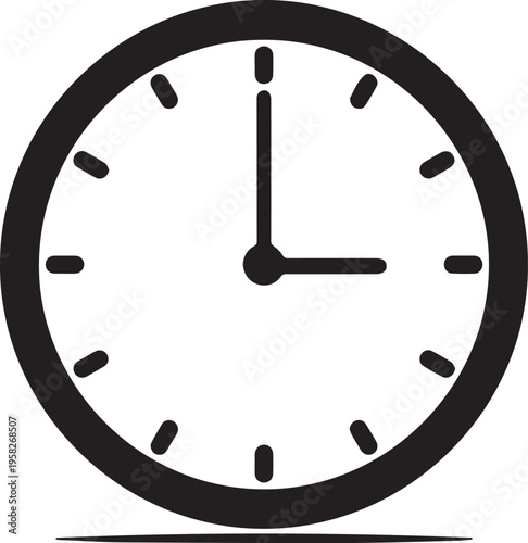 Minimalist black and white clock icon showing 10:10 time isolated on white