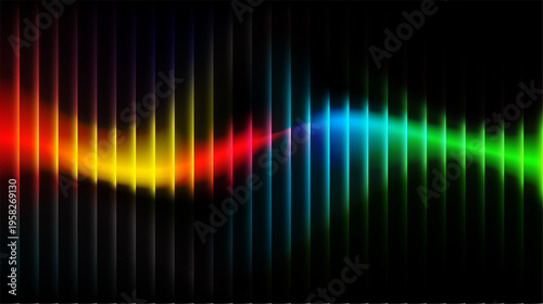 Vibrant Rainbow Color Spectrum Wave with Vertical Glowing Light Bars on Dark Background