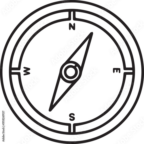 minimalist black and white compass icon isolated on white background