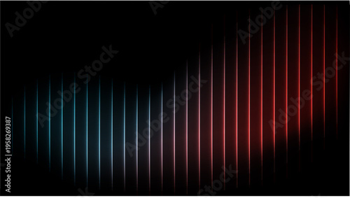 Futuristic Abstract Dark Background with Glowing Blue and Red Vertical Lines and Wave Pattern