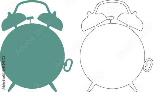 Silhouette of a plump travel alarm clock in teal and black