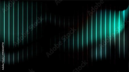 Abstract Dark Background with Vertical Glowing Teal and Turquoise Neon Light Lines