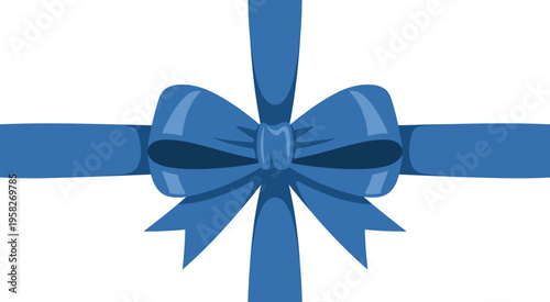 Blue ribbon bow gift decoration, striped horizontal and vertical pattern, elegant wrapping element, festive celebration design, clean vector illustration.