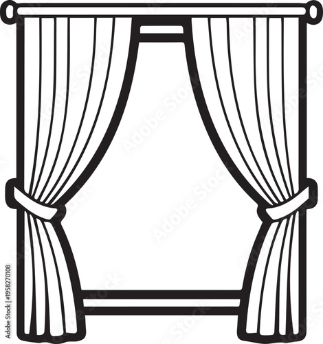 Minimalist black and white curtain icon on white background for design
