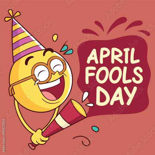 Cheerful vector emoji celebrating April Fools' Day with party popper