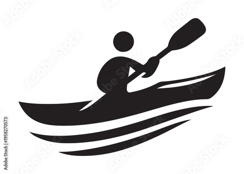 paddling kayak  logo silhouette vector, canoe lake log silhouette illustration, kayak boat silhouettes logo, kayak silhouette logo, canoeing and kayaking logo silhouette design on white background