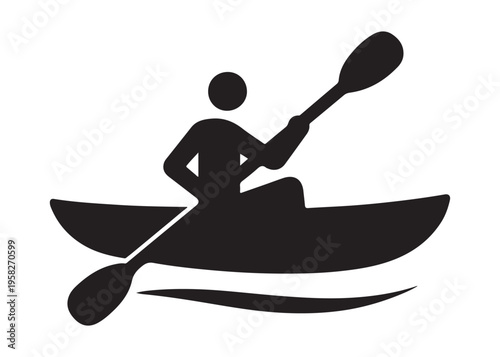paddling kayak  logo silhouette vector, canoe lake log silhouette illustration, kayak boat silhouettes logo, kayak silhouette logo, canoeing and kayaking logo silhouette design on white background