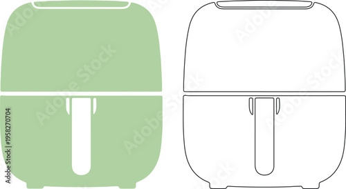 Compact air fryer silhouettes green and white