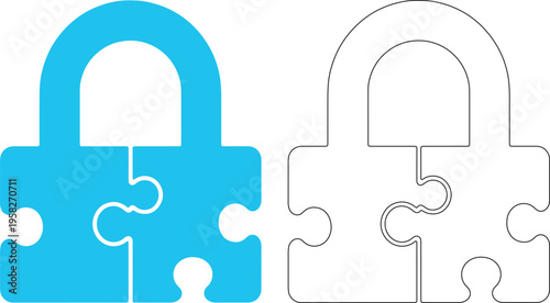 Blue and black puzzle padlock symbol