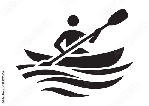 paddling kayak  logo silhouette vector, canoe lake log silhouette illustration, kayak boat silhouettes logo, kayak silhouette logo, canoeing and kayaking logo silhouette design on white background