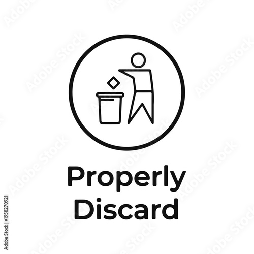 Properly Discard Waste Trash Bin Round Outline Vector Icon