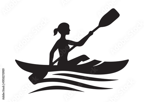 paddling kayak  logo silhouette vector, canoe lake log silhouette illustration, kayak boat silhouettes logo, kayak silhouette logo, canoeing and kayaking logo silhouette design on white background
