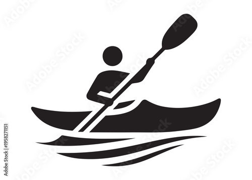 paddling kayak  logo silhouette vector, canoe lake log silhouette illustration, kayak boat silhouettes logo, kayak silhouette logo, canoeing and kayaking logo silhouette design on white background