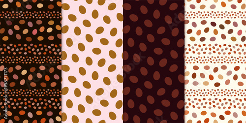 Chocolate Easter eggs seamless vector patterns set, Simple egg shapes backgrounds for spring and Easter designs