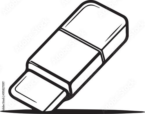 Minimalist black and white eraser icon isolated on white background