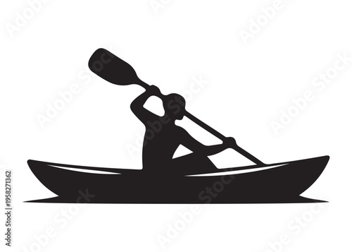 paddling kayak  logo silhouette vector, canoe lake log silhouette illustration, kayak boat silhouettes logo, kayak silhouette logo, canoeing and kayaking logo silhouette design on white background