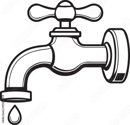 Minimalist black and white faucet tap icon isolated on white background