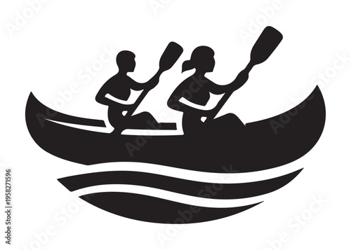 paddling kayak  logo silhouette vector, canoe lake log silhouette illustration, kayak boat silhouettes logo, kayak silhouette logo, canoeing and kayaking logo silhouette design on white background