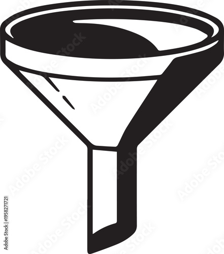 Minimalist black and white filter funnel icon isolated on white background