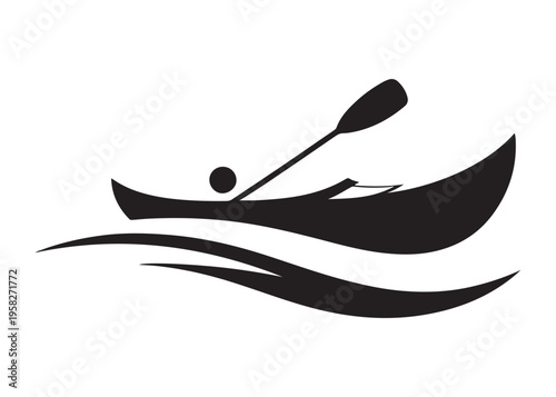 paddling kayak  logo silhouette vector, canoe lake log silhouette illustration, kayak boat silhouettes logo, kayak silhouette logo, canoeing and kayaking logo silhouette design on white background
