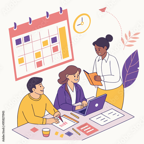 Business team collaborating on a project in office