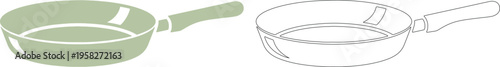 Solid black and green silhouettes of a frying pan cookware