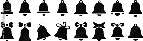Christmas bell icons, silhouette style holiday decorations