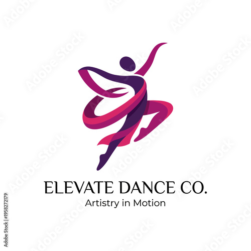 The illustration showcases a graceful dancer in motion, representing the blend of artistry, expression, and physicality that embodies the spirit of the dance company.