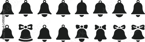 Christmas bell icons, silhouette style holiday decorations