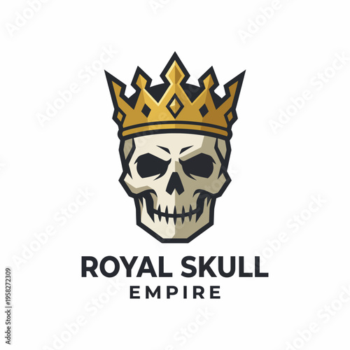 This unique logo features a skull adorned with a golden crown, evoking themes of power, mortality, and luxury, suitable for branding in various edgy industries.