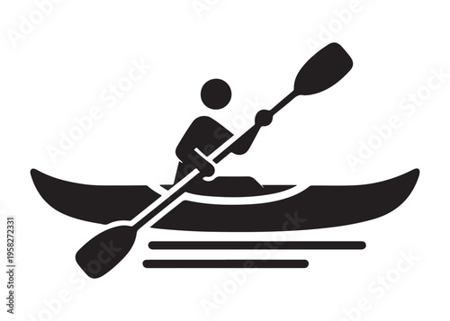 paddling kayak  logo silhouette vector, canoe lake log silhouette illustration, kayak boat silhouettes logo, kayak silhouette logo, canoeing and kayaking logo silhouette design on white background