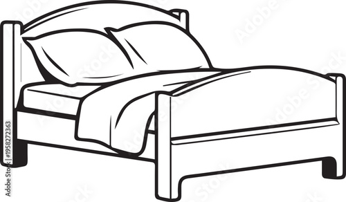 Minimalist black and white line art double bed icon isolated on white
