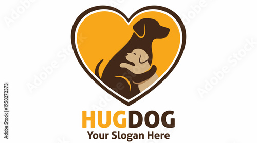 This logo design features a loving depiction of a larger dog hugging a smaller puppy within a heart shape, representing care, love, and companionship for pets.