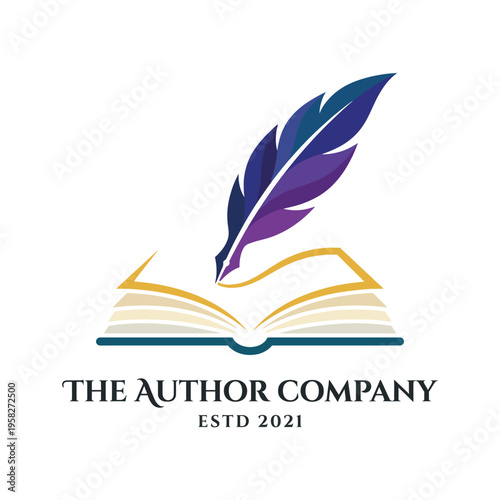 A sophisticated logo combining an open book and a quill, representing creativity and storytelling, perfect for a publishing company focused on literature and expression.