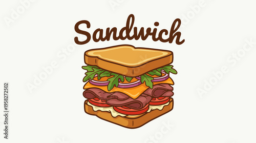 This image showcases a mouth-watering sandwich stacked high with fresh ingredients like meats, cheese, and vegetables, ready to satisfy anyone's hunger with a tasty meal.