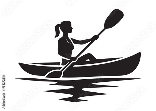 paddling kayak  logo silhouette vector, canoe lake log silhouette illustration, kayak boat silhouettes logo, kayak silhouette logo, canoeing and kayaking logo silhouette design on white background