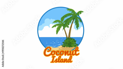 A vibrant illustration of a tropical island with palm trees and clear blue waters, ideal for travel or vacation-themed projects and tropical lifestyle branding.