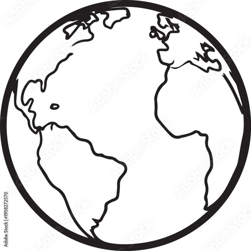 Minimalist black and white line art globe icon isolated on white background