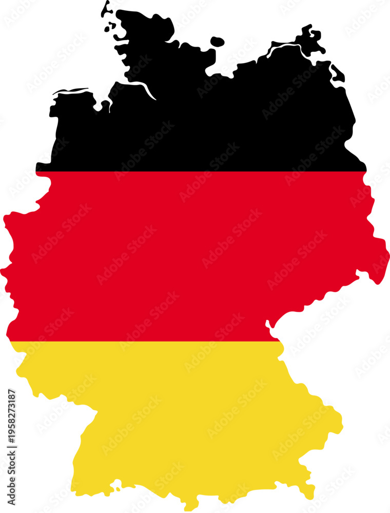 Fototapeta premium Detailed vector map of Germany accurately depicting its national flag colors isolated on a white background for geographical and political concepts