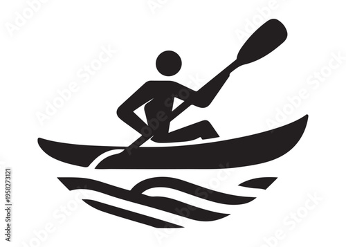 paddling kayak  logo silhouette vector, canoe lake log silhouette illustration, kayak boat silhouettes logo, kayak silhouette logo, canoeing and kayaking logo silhouette design on white background
