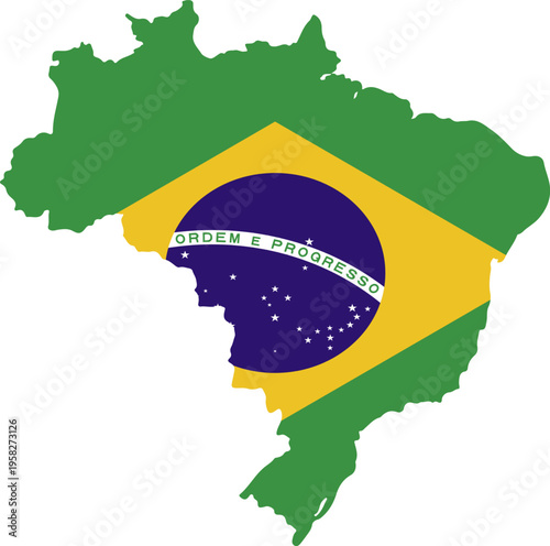 Brazil map silhouette filled with the national flag a vibrant flat vector design for geography travel and patriotic concepts