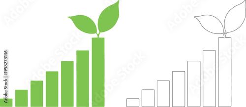 Green and white bar chart with leafy growth