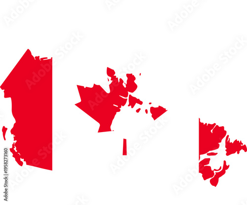 Stylized vector map of Canada presented in the national flags iconic red and white colors perfect for geographic data and patriotic designs