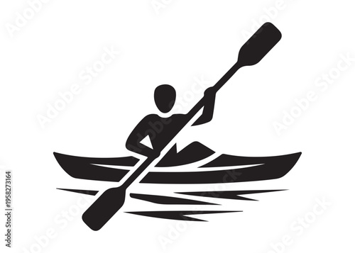paddling kayak  logo silhouette vector, canoe lake log silhouette illustration, kayak boat silhouettes logo, kayak silhouette logo, canoeing and kayaking logo silhouette design on white background