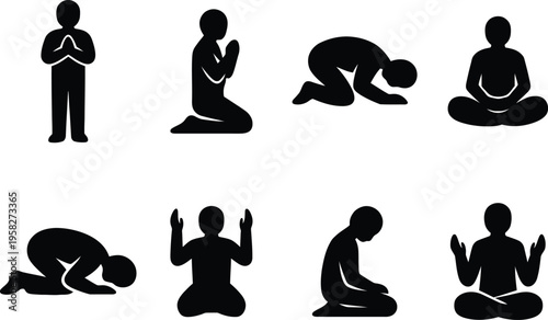Islamic prayer positions for muslim worship